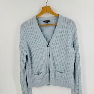 Lands' End Pale Blue Cable-Knit Button Cardigan